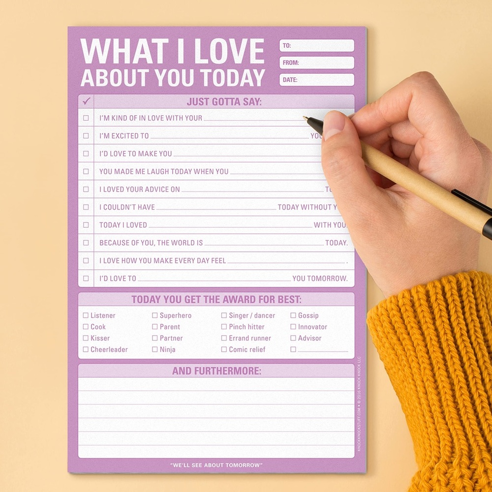 NEW✨ What I Love About You Today Notepad Sheets Knock Knock Note Prompt Pad